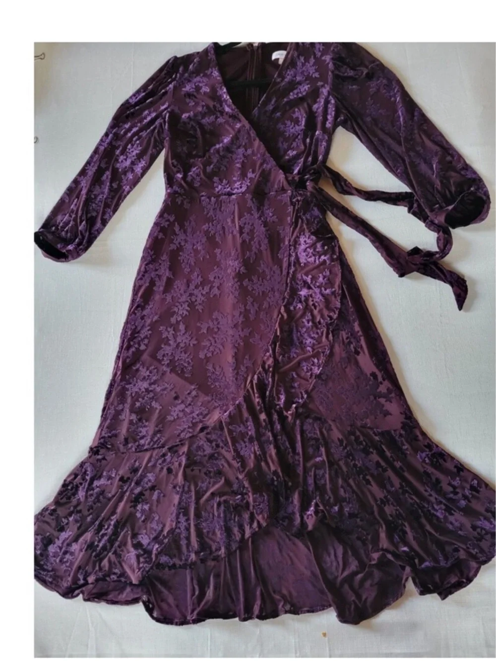 Calvin Klein Purple Velvet Burnout Wrap Midi Dress - Picture 4 of 10